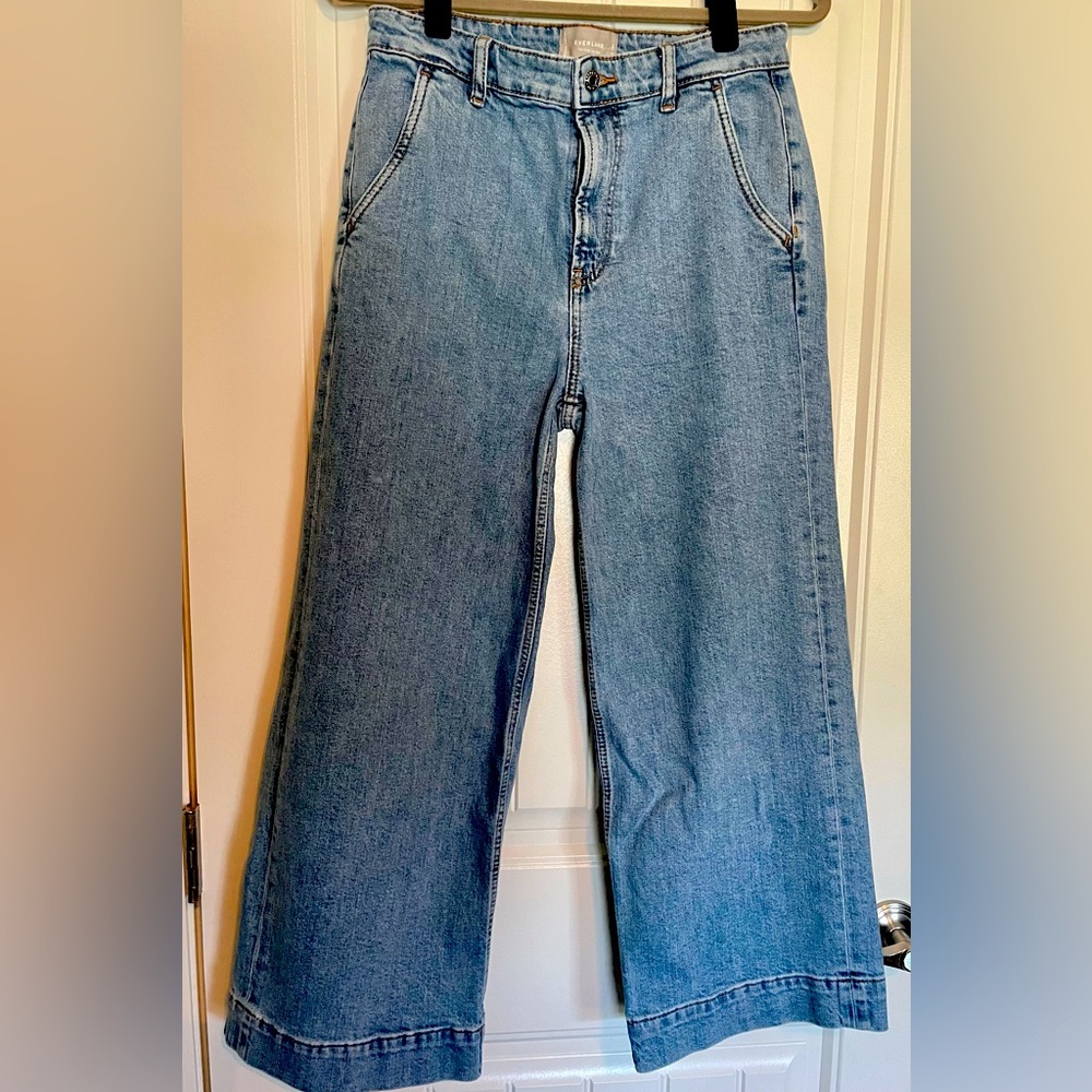 EVERLANE Blue Wide Leg High Rise Cropped Denim Jeans. Size 30 Ankle